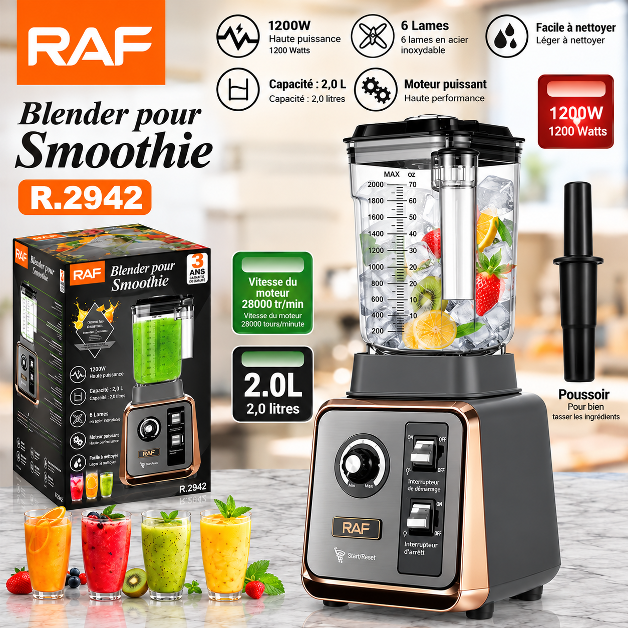 Blender pour smoothies RAF R.2942 — 2 L