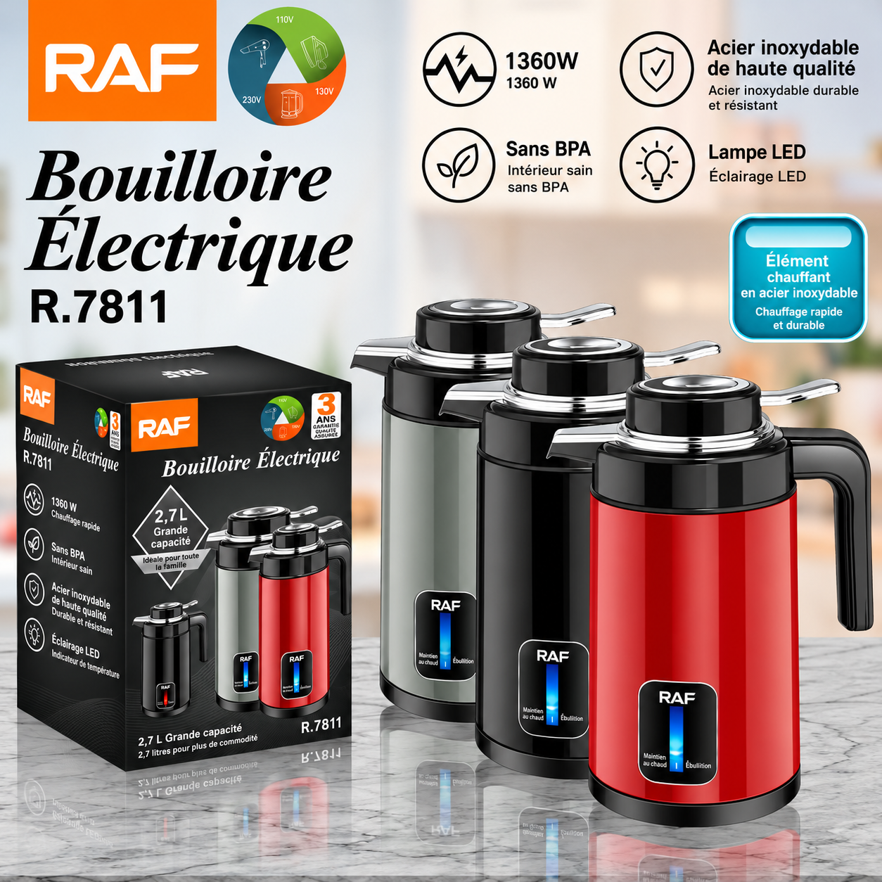 Bouilloire électrique RAF R.7811 — 2,7 L