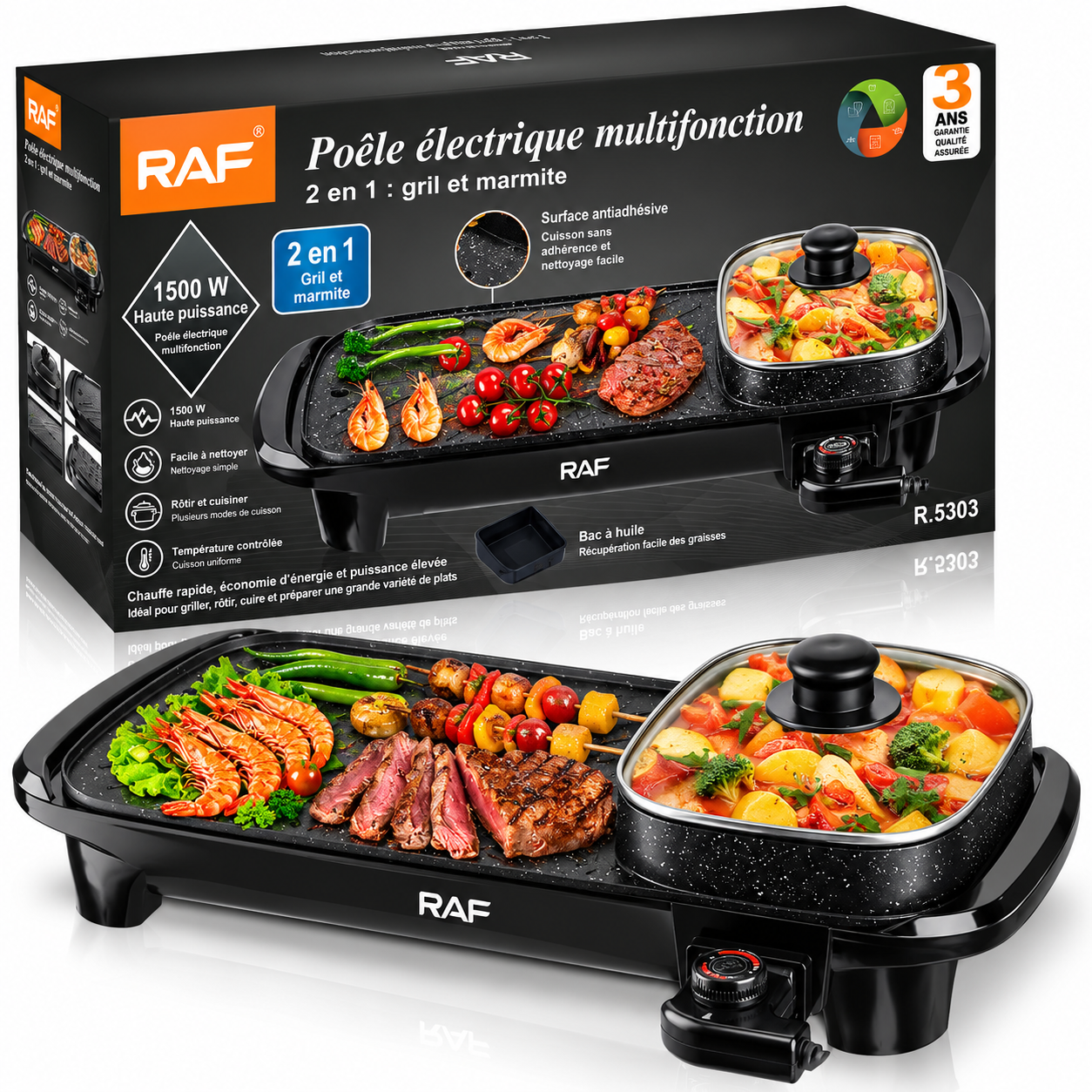 Gril et marmite RAF R.5303 — 2 en 1