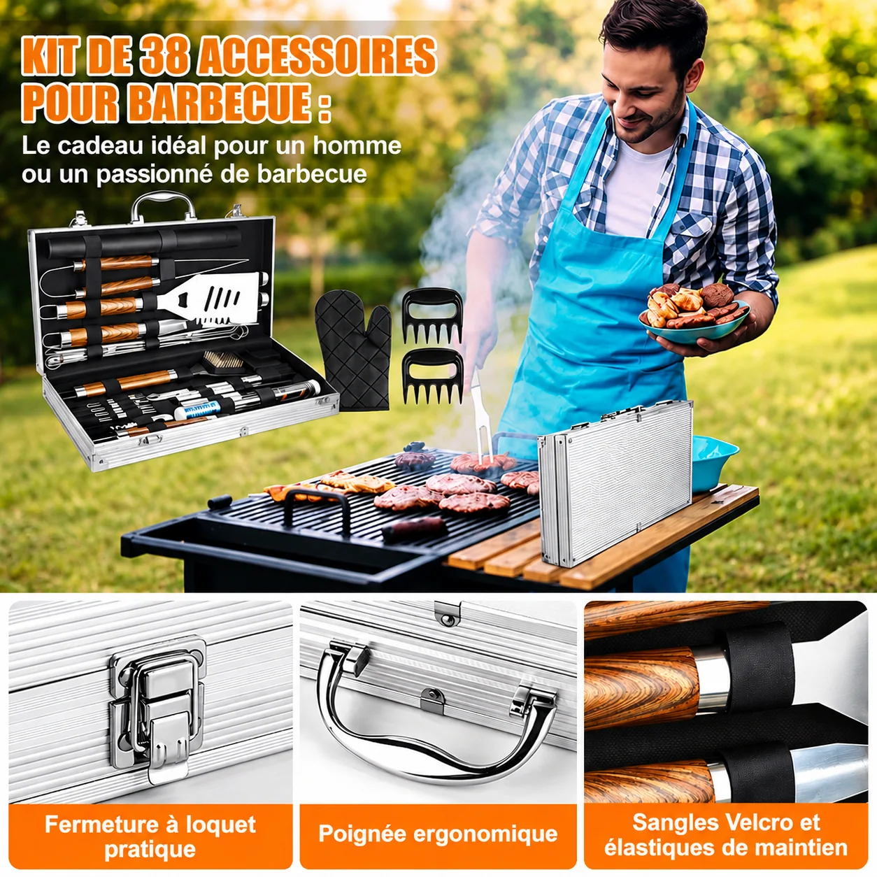 Kit annoncé de 38 accessoires avec mallette et sangles
