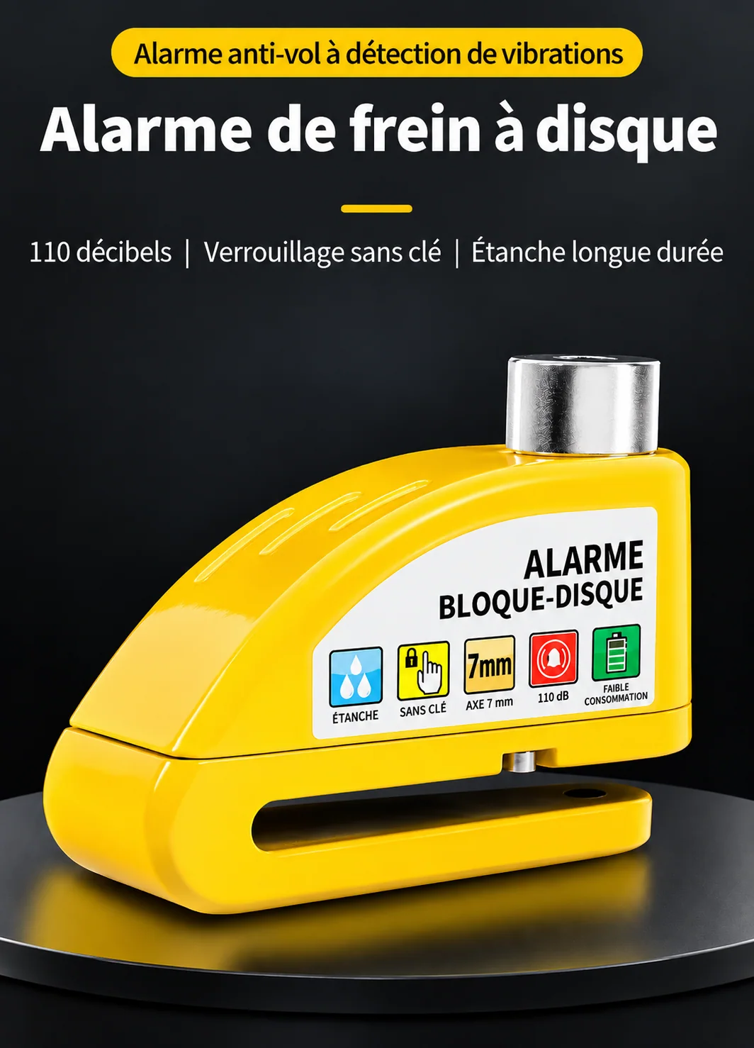 Antivol bloque-disque avec alarme à vibrations