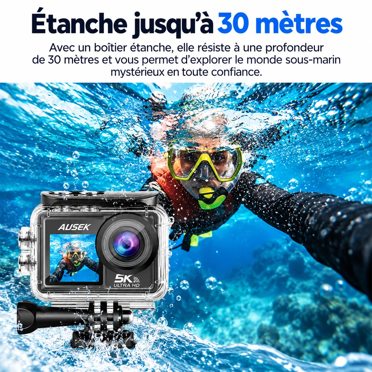 Boîtier étanche et profondeur de 30 m annoncée