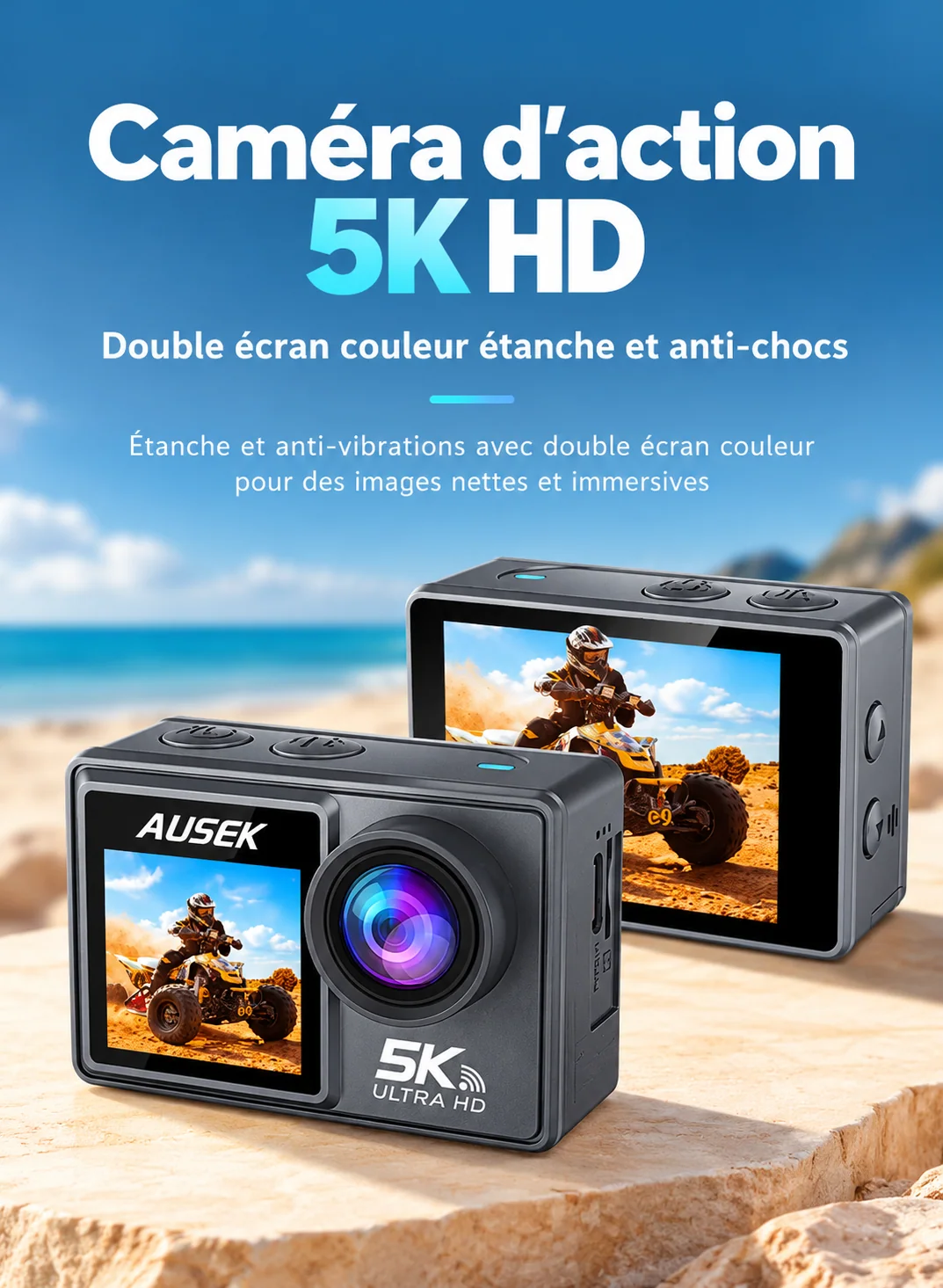 Caméra d’action AUSEK 5K à double écran