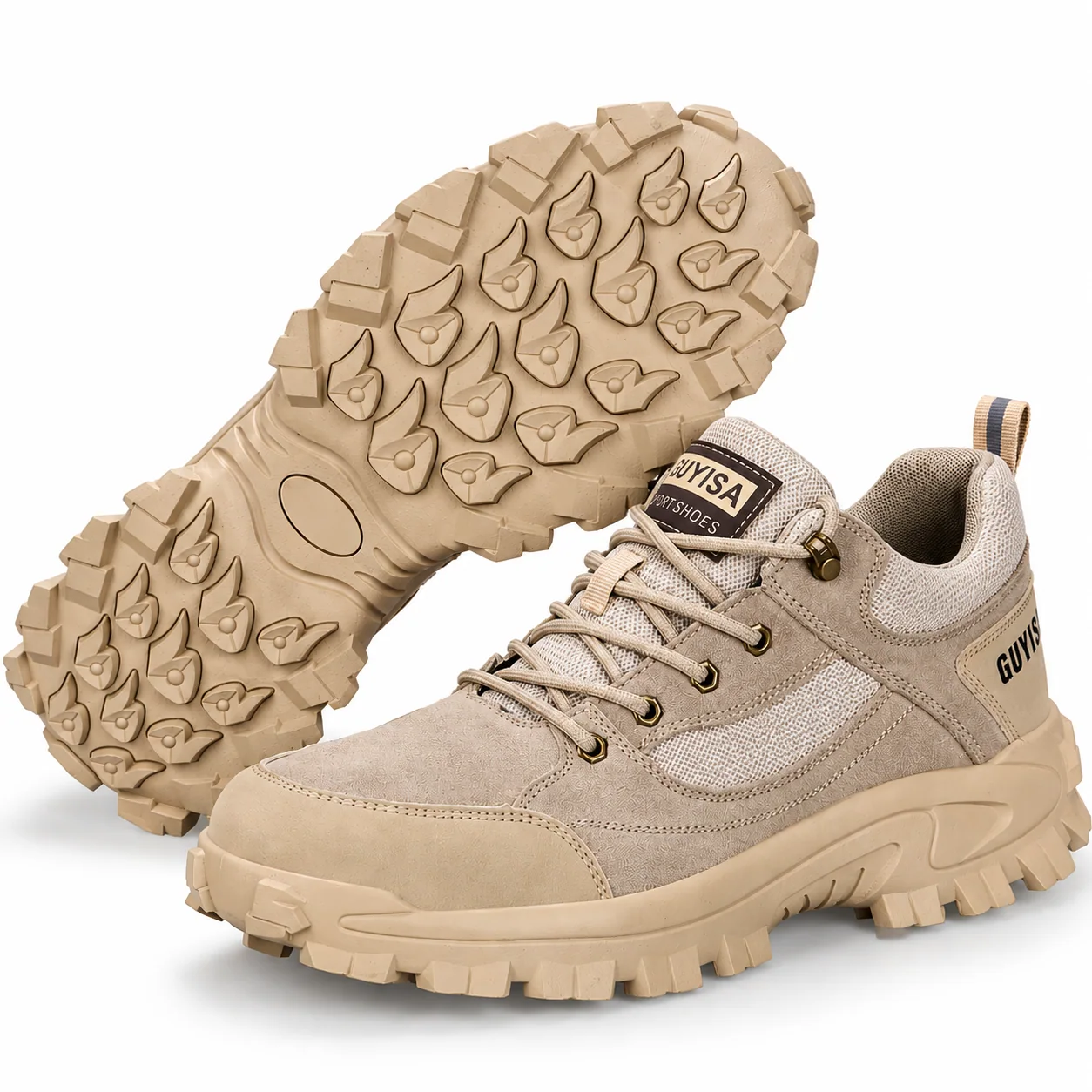 Vue de profil et semelle des chaussures beiges