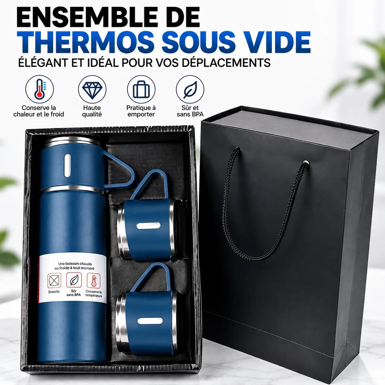 Coffret thermos sous vide avec tasses