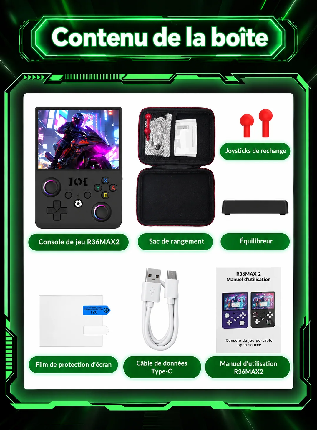 Accessoires présentés dans le pack