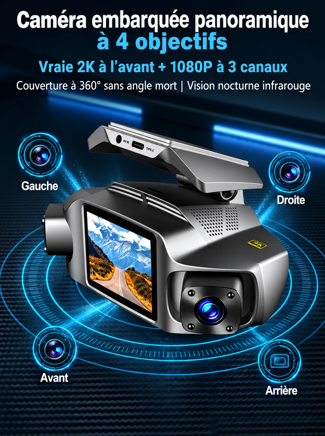 Caméra de bord à 4 canaux avec Wi-Fi et GPS