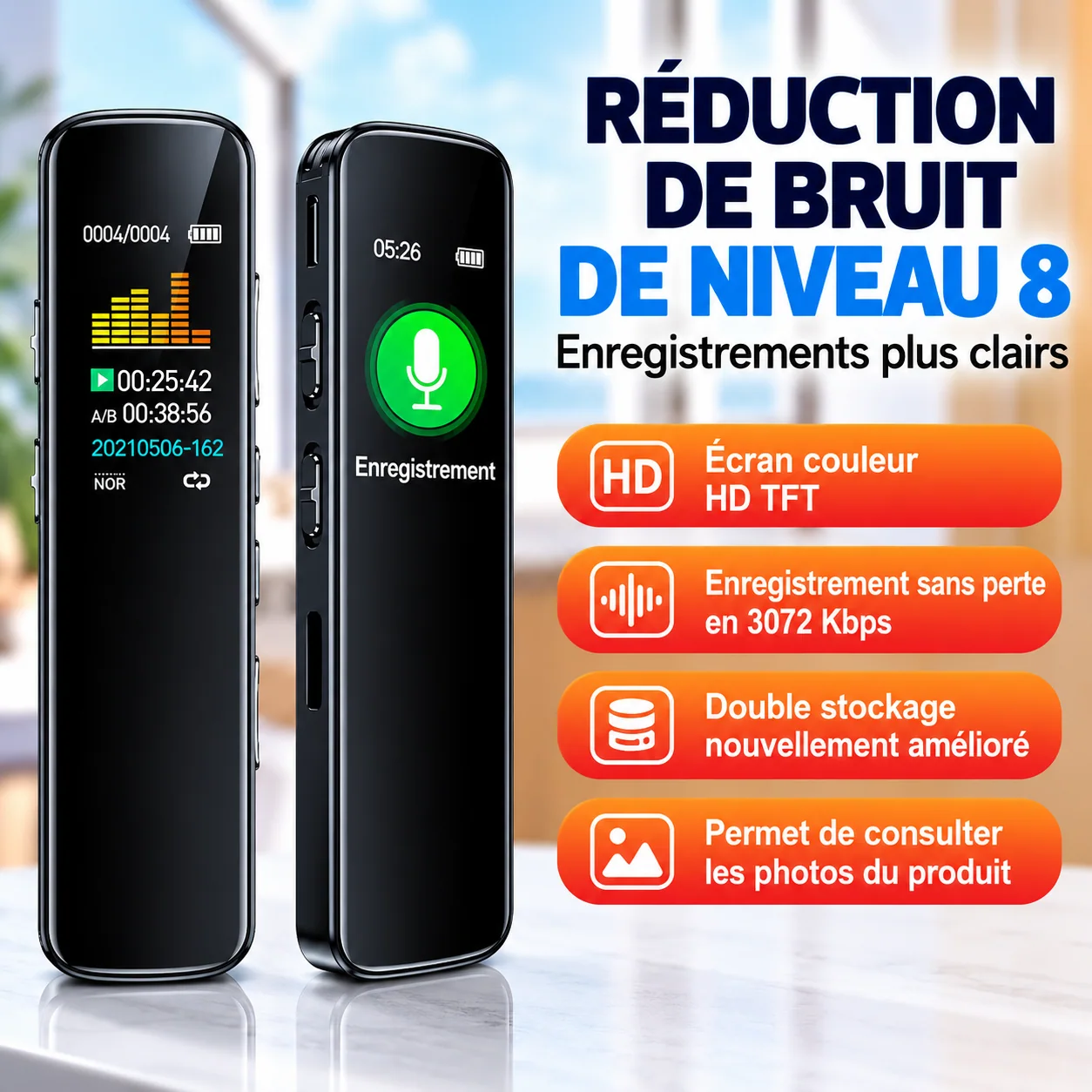 Réduction du bruit et débit audio annoncés