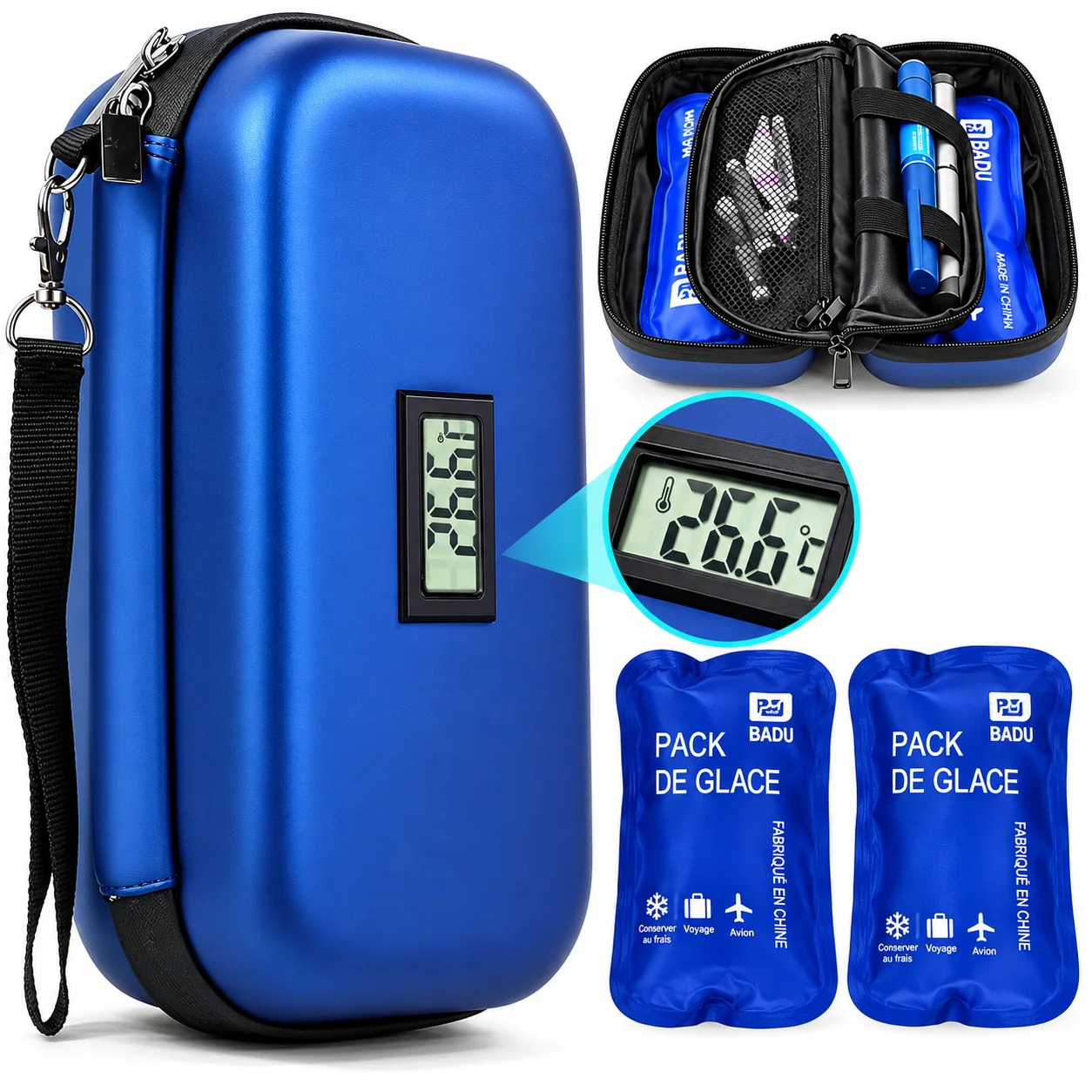 Trousse isotherme pour insuline avec affichage de température — Noir
