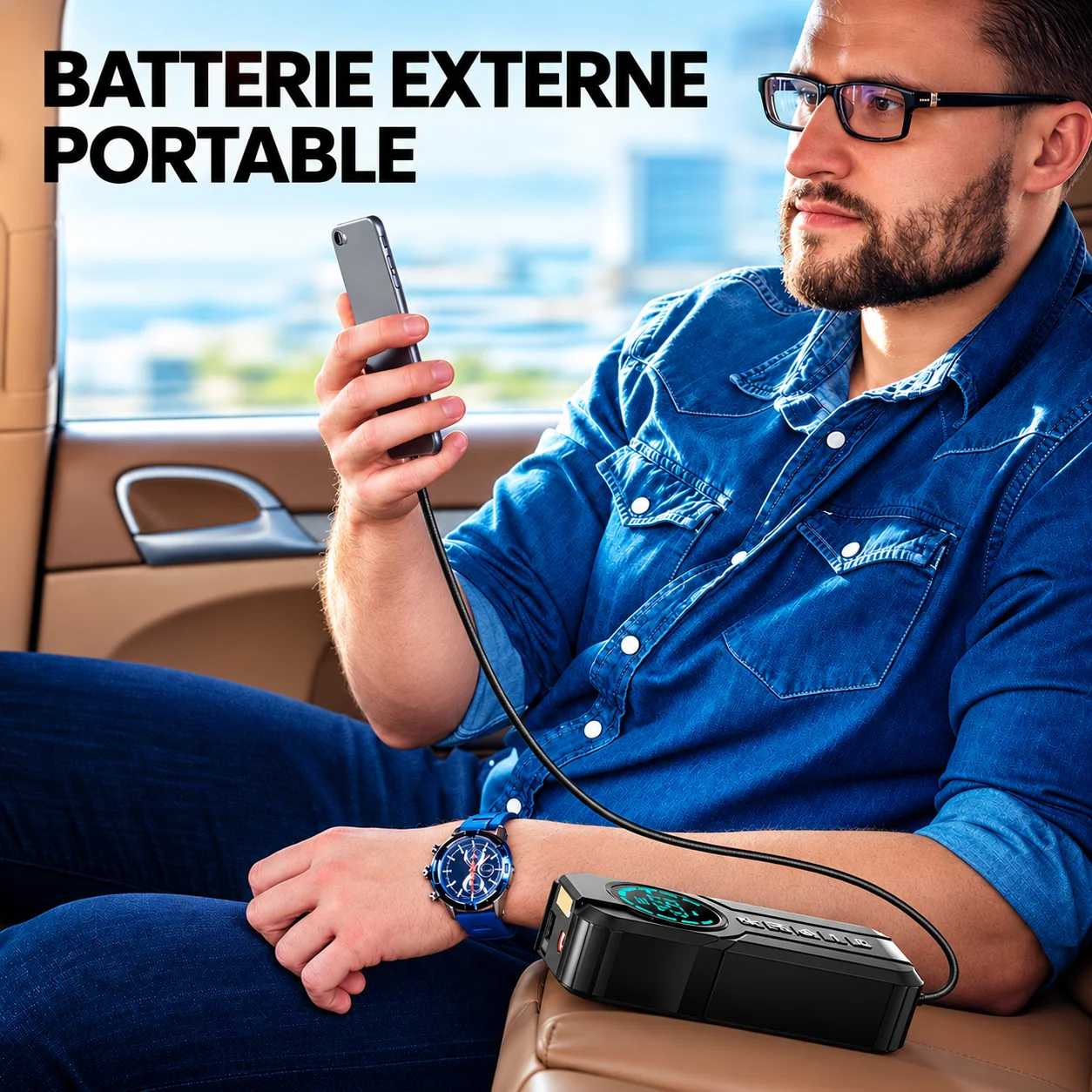 Recharge d’un téléphone avec la batterie externe portable du Jump Starter
