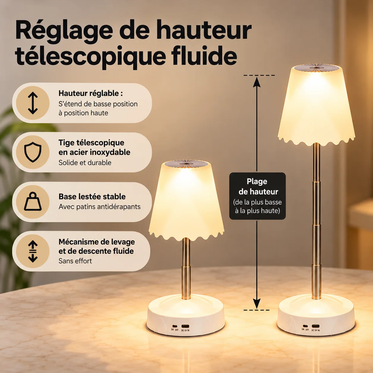 Réglage télescopique de la hauteur