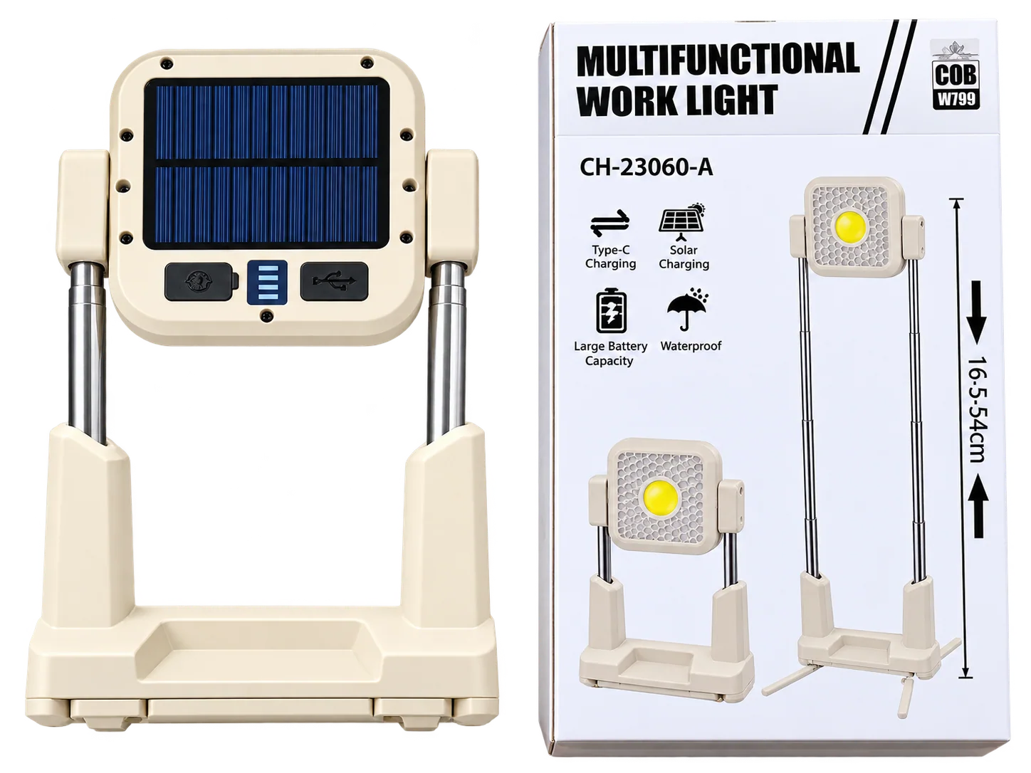 Lampe et emballage CH-23060-A avec panneau solaire au dos
