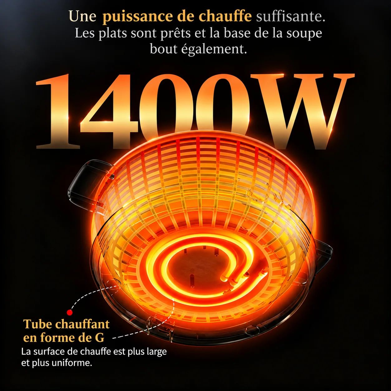 Puissance de chauffe de 1400 W annoncée