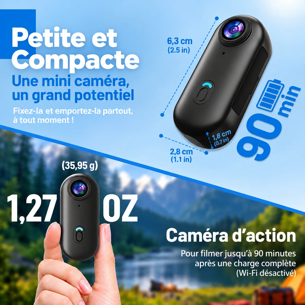 Mini caméra d’action Wi-Fi compacte