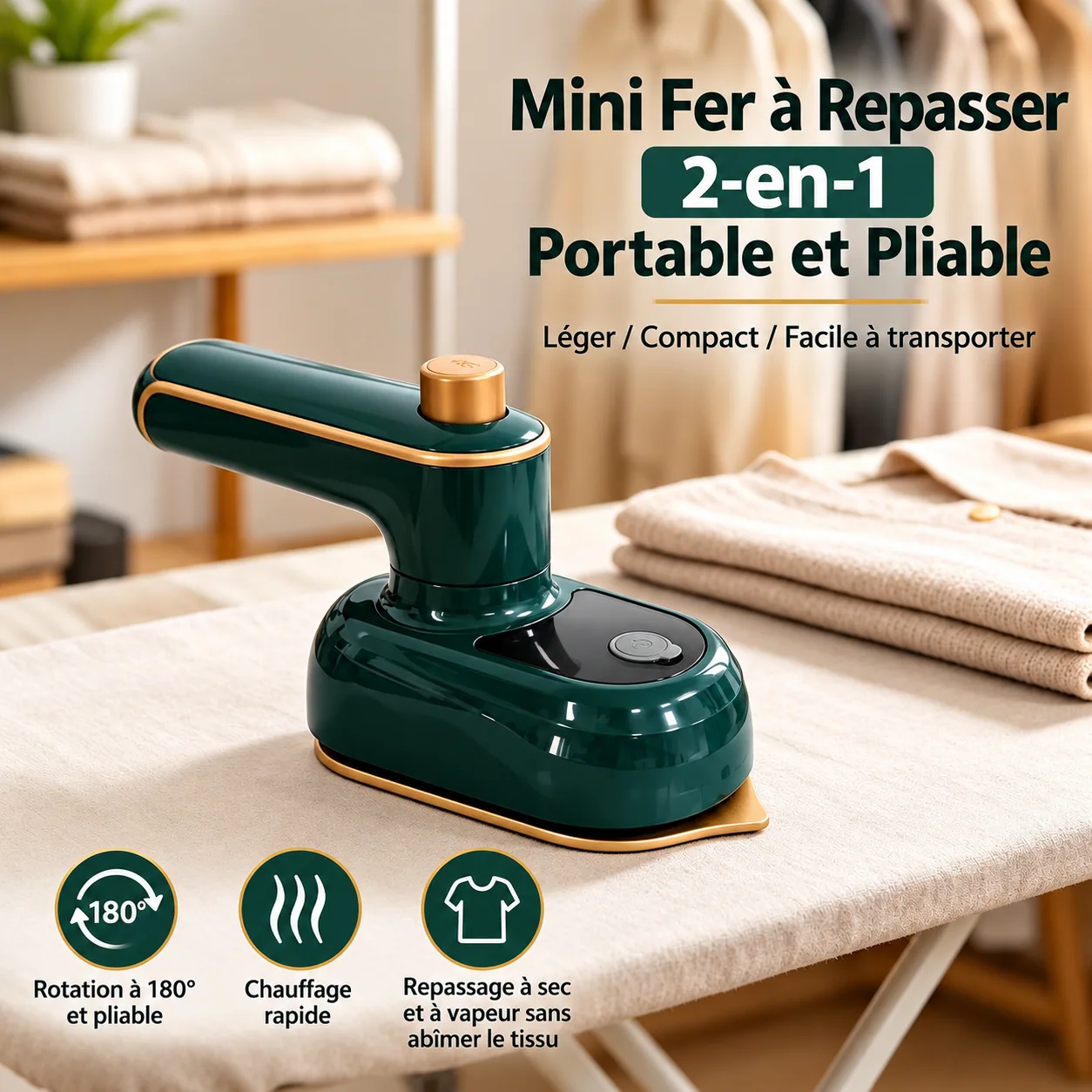 Mini fer à repasser portable et pliable 2-en-1