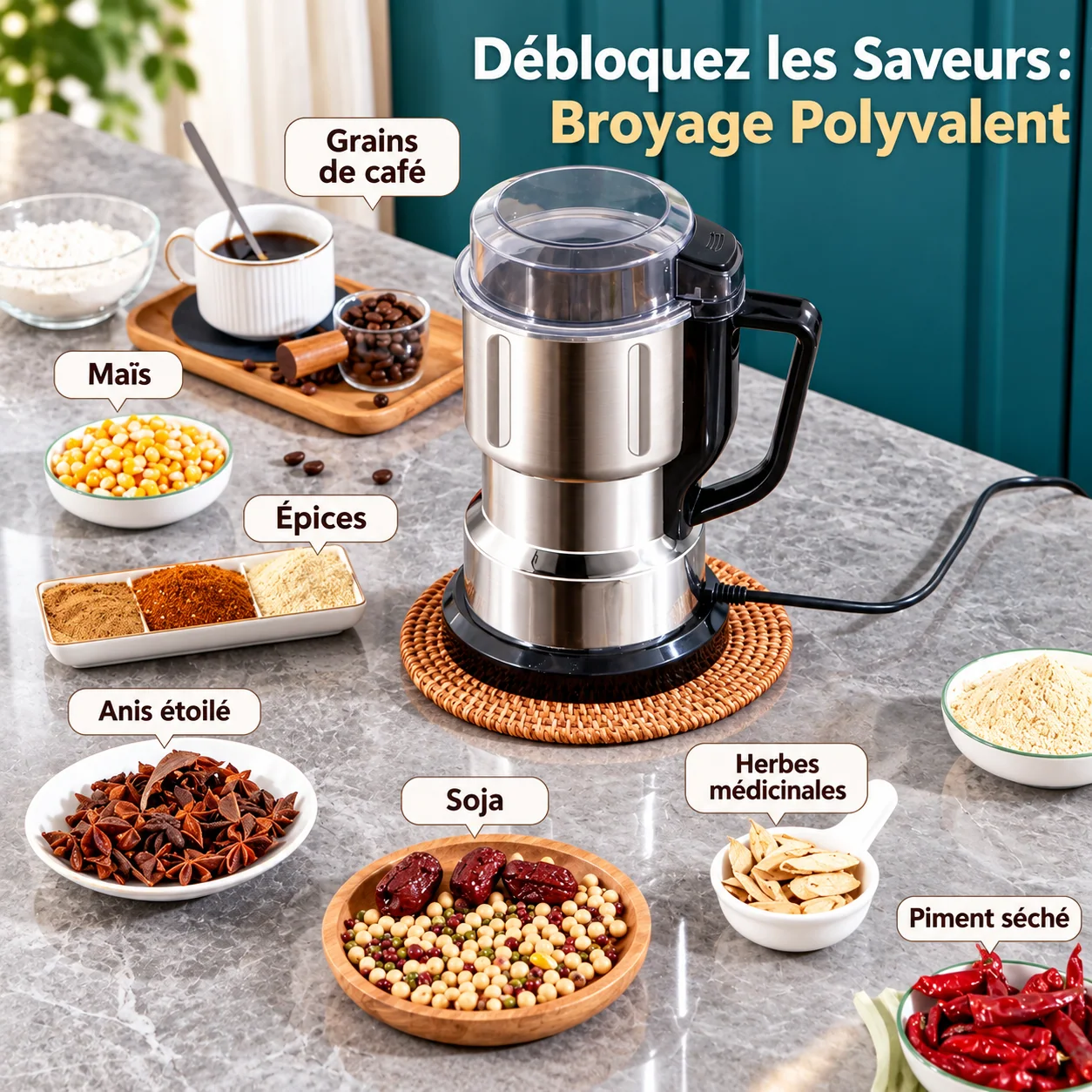 Exemples d’ingrédients à moudre