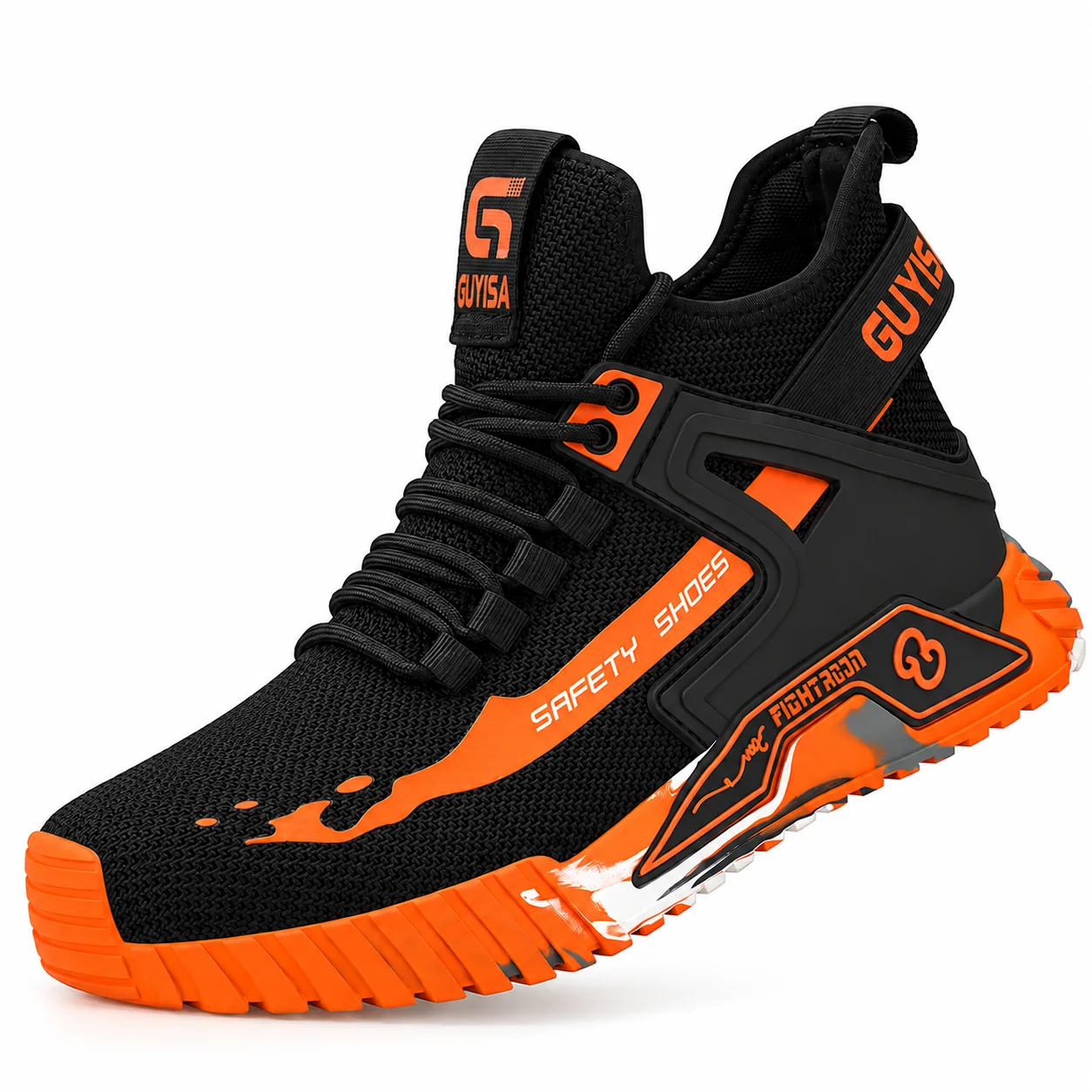 Sneakers noires et orange — semelle multicolore