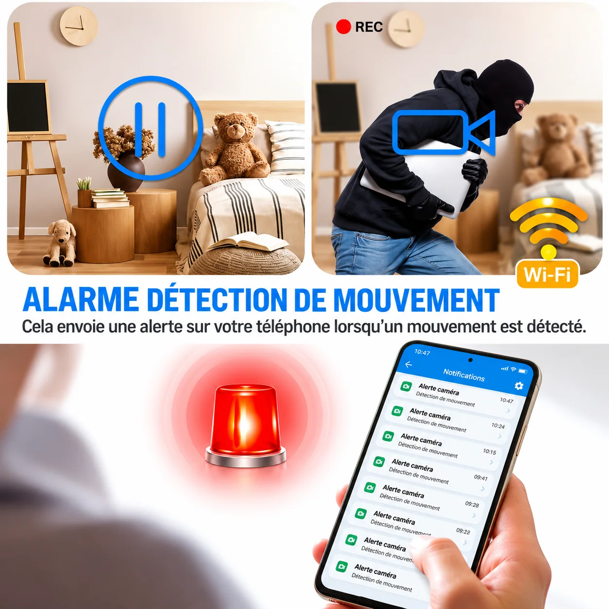 Détection de mouvement et alertes annoncées