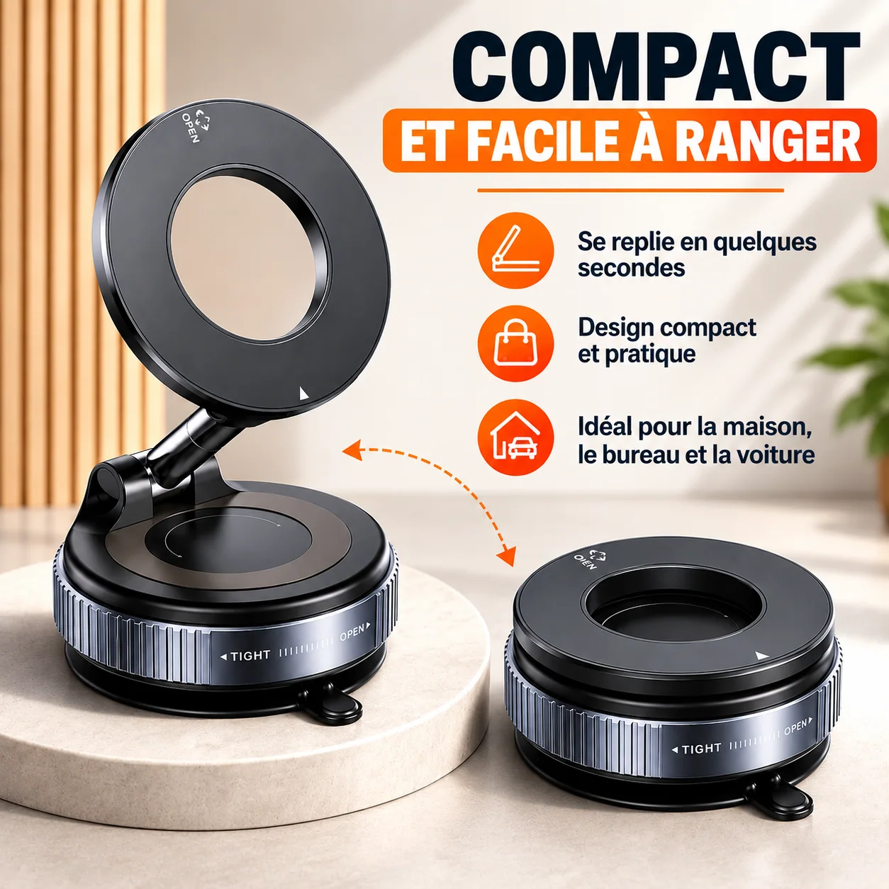 Support téléphone magnétique à ventouse, pliable